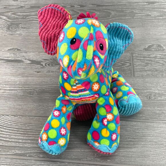Mary Meyer Pizzaz Elephant Plush Pink Blue Stuffed Animal Corduroy Polka Dots - Picture 2 of 12